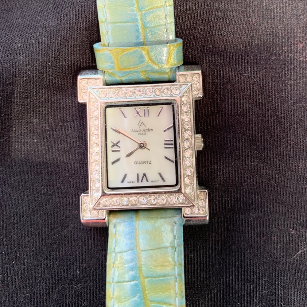 Luis Arden  Tank Watch w/blue green leather band